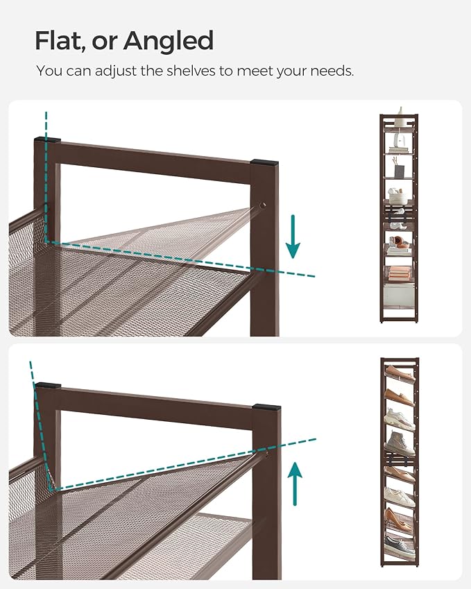 SONGMICS Shoe Rack, 8-Tier Shoe Organizer, Metal Rack for Garage, Set of 2, 4-Tier Stackable Shelf, with Adjustable Flat or Angled Shelves, 32-40 Pairs, Bronze ULMR08A-NeatNest
