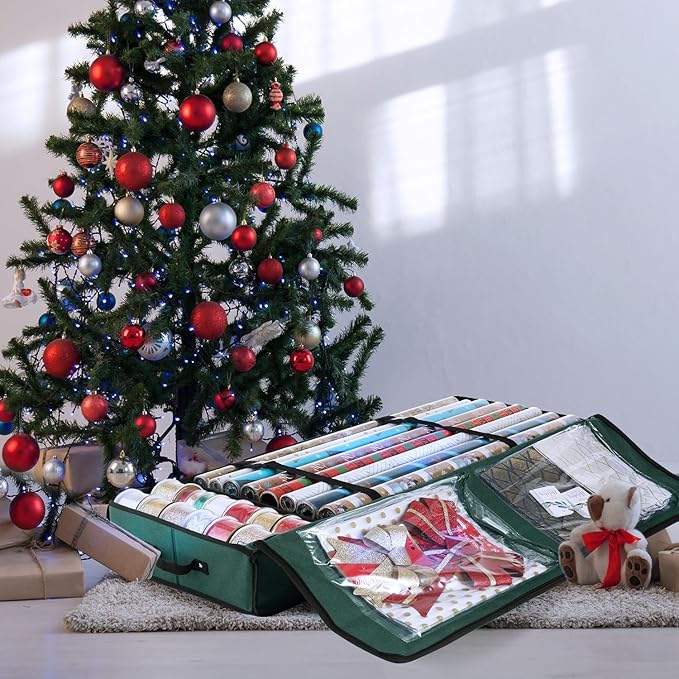 Hearth & Harbor Wrapping Paper Storage Container - Christmas Storage Bag with Interior Pockets - Gift Wrapping Organizer Storage Fits Up to 22 Rolls of 40" - Tear Proof Wrapping Paper Organizer-NeatNest