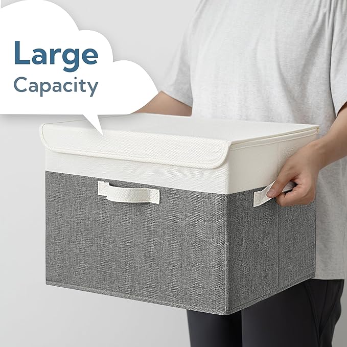 GRANNY SAYS Large Storage Bins with Lids, Collapsible Storage Box, Storage Basket for Shelves, Decorative Storage Bins, Toy Storage, Closet Organizers, White/Gray-NeatNest