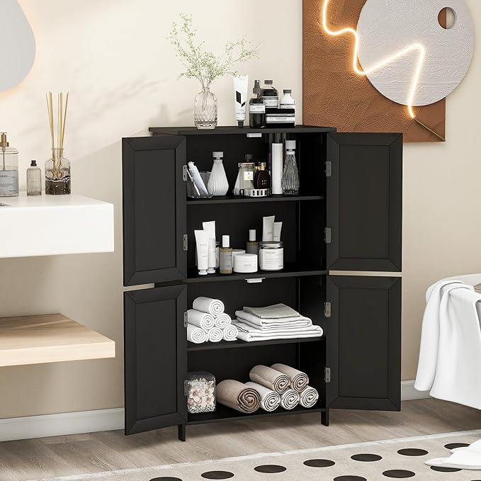 Bathroom Storage Floor Cabinet Freestanding Organizer with Adjustable Shelves for Bathroom Bedroom Laundry Room,4 Doors-NeatNest