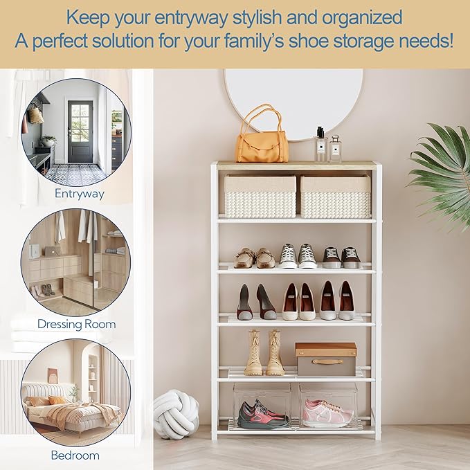 Yusong Shoe Rack Organizer, 6 Tier Industrial Shoe Storage Shelf, Narrow Sturdy Metal Shoe Shelves for Closet Entryway, Rustic Brown-NeatNest