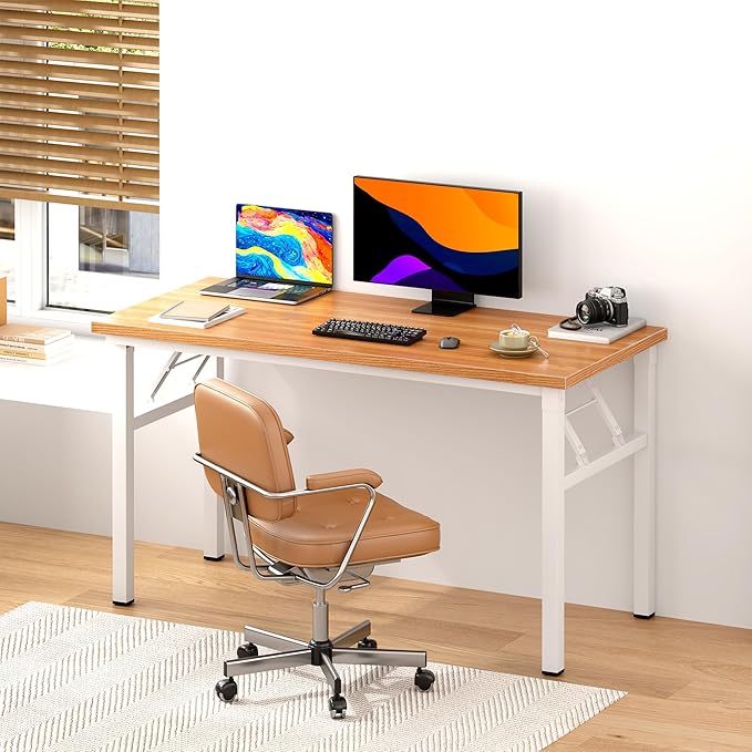 DlandHome 47 inches Folding Table Computer Desk Portable ActivityTable Conference Table Home Office Desk, Fully Assembled Teak and White DND-ND5-120TW-NeatNest