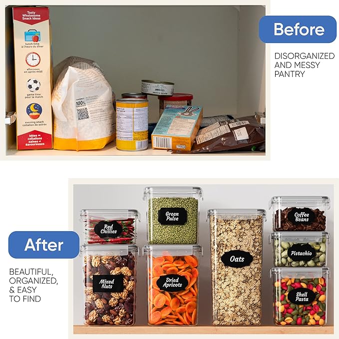Chef's Path Kitchen Storage Box – Set of 14 Airtight Food Containers – Kitchen and Pantry Organisation – BPA-Free Plastic Food Storage Box – Labels, Marker and Spoons