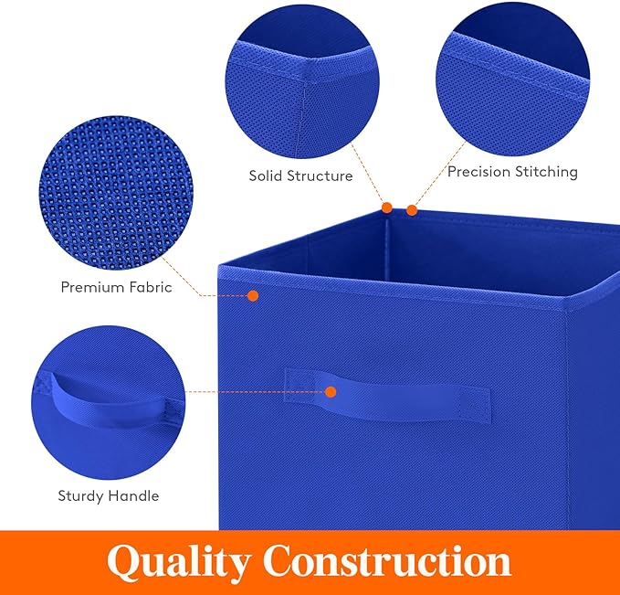 Lifewit 12 Packs Storage Cubes, 11 Inch Cube Storage Bins, Foldable Decorative Fabric Storage Baskets for Organizing Home Organizers with Handles for Shelves, Closet,Blue