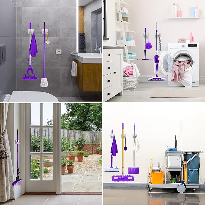 Broom Holder Wall Mount Screw Drilling, Sturdy Heavy Duty Stainless Steel Mop Gripper Rack Perforated, Perfect for Laundry Room Organizer, Fit with Laundry Kitchen Garage Garden Storage System-NeatNest