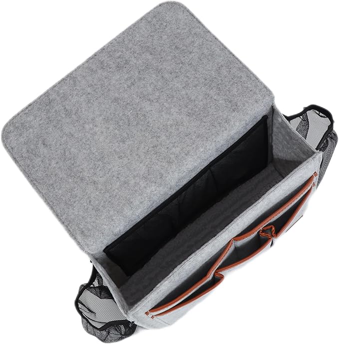 Bedside Caddy, Large Size Bedside Storage Organizer Bedside Organizer Caddy for Magazine Remotes Phone (13.4'' x 18.1'' Plus Size, Light Grey)-NeatNest