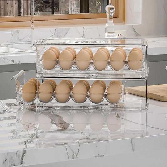 BPA Free Refrigerator Organizer Bins, Stackable Egg Holder, 18 Egg Tray-NeatNest