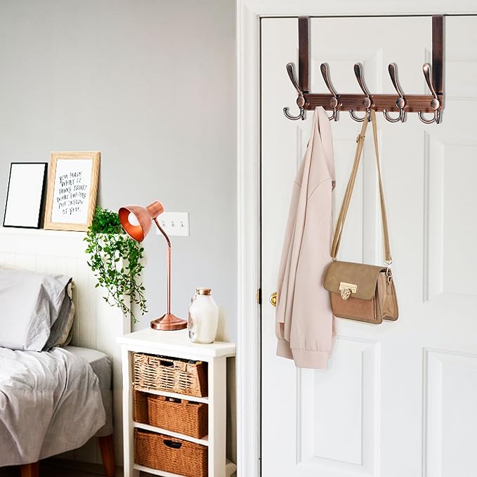WEBI Over The Door Hooks for Hanging,Door Hanger,Over Door Towel Rack,Door Coat Hanger Door Coat Rack for Clothes,Back of Bathroom,Antique Copper,2 Packs