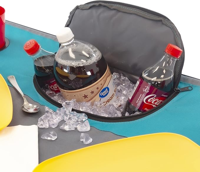 Creative Outdoors Folding Table with Built-in Cooler - Outdoor Portable Camping Table with 4 Cup Holders and Durable Steel Frame - Quality Material (Teal/Gray)-NeatNest