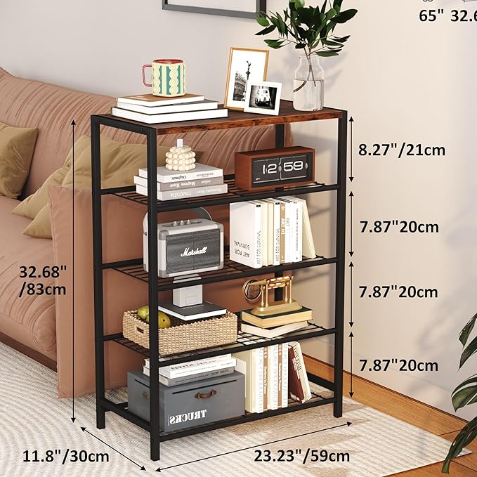 Yusong Shoe Rack Organizer, 5 Tier Industrial Shoe Storage Shelf, Narrow Sturdy Metal Shoe Shelves for Closet Entryway, Rustic Brown-NeatNest