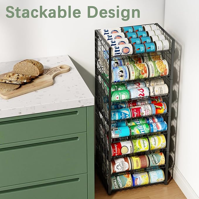 JKsmart 2-Tier Stackable Can Rack Organizer for Pantry, Adjustable Can Dispenser Holds Up to 62 Cans, Can Storage Holder for Various Ounces of Canned Food Soda Drinks, Black, 2 Pack (Petent Pending)-NeatNest