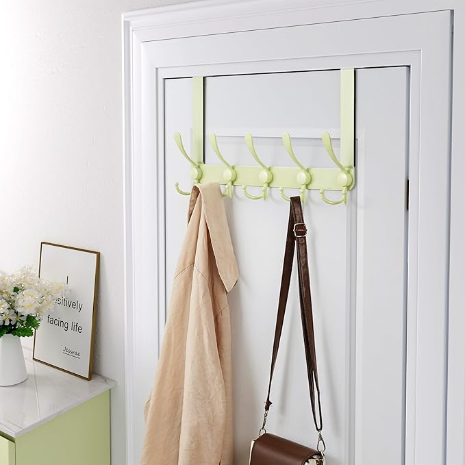 Dseap Over The Door Hook Hanger - 5 Tri Hooks, Heavy Duty Over The Door Towel Rack Coat Rack for Clothes Hat Towel,Yellow