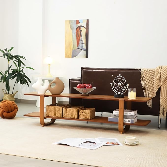 Bamboo TV Stand for TVs up to 65", Accent Entertainment Center with Storage, Media Console Table with Shelf, Modern TV Stand for Living Room, Bedroom, 55"(L), Walnut-NeatNest