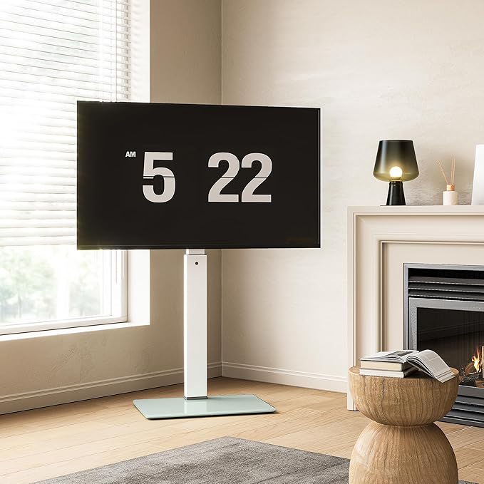 FITUEYES Swivel Floor TV Stand with Mount for TVs 37 43 50 55 60 65 70 75 Inch LCD LED Flat/Curved Screens Universal Swivel Televisions TV Mount Stand for Bedroom Living Room Black Tempered Glass Base-NeatNest