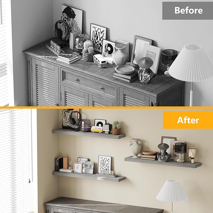 BAMEOS Floating Shelves,40 in W x 8in D Wall Mounted Wooden Shelves with Invisible Brackets Set of 3, Hanging Wall Shelves Decoration for Bedroom, Bathroom, Living Room and Kitchen-NeatNest