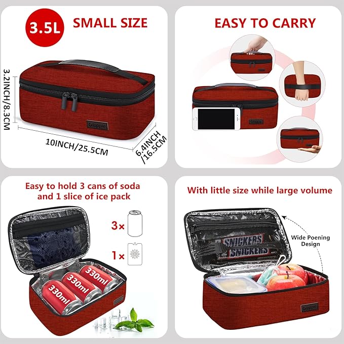 Gloppie Small Lunch Bag Insulated Lunch Box for Women Girls Kids Mini Lunchbox Adult Portable Cooler Bags Reusable Snack Bag Thermal Lunch Boxes, Wine Red-NeatNest