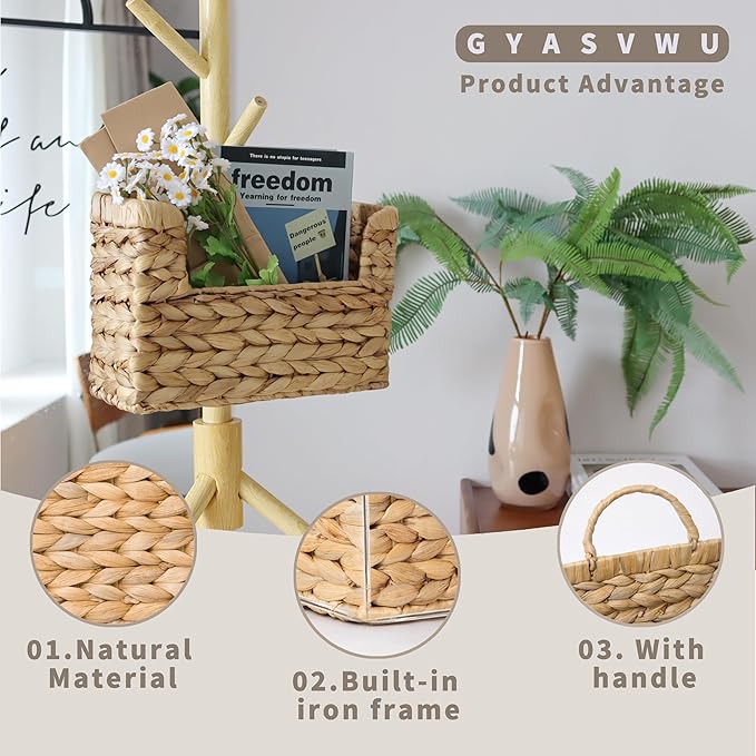 GYASVWU Water Hyacinth Hanging Basket with Handle, Woven Wall Baskets Storage, Wicker Front Door Basket, Wall Mounted Organizer, Farmhouse Baskets for Flowers/Magazine/Fruit Storage (Water Hyacinth)
