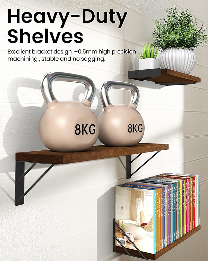 BAYKA Floating Shelves for Wall, Book Shelf for Bedroom, Wall Decor Shelves for Living Room Kitchen, Mounted Wood Floating Shelf for Home Decor, Corner Shelf for Bathroom, Office(Set of 3)-NeatNest