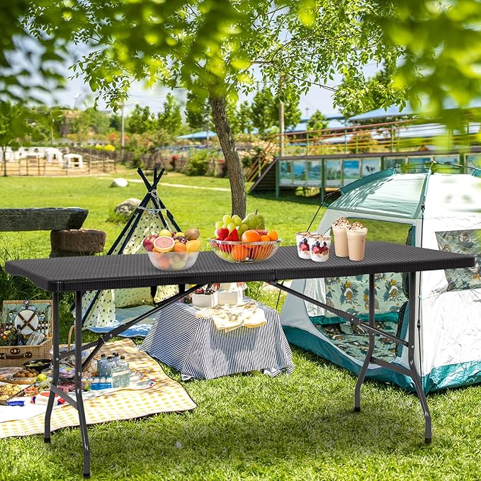 BestOffice Outdoor Folding Camping Table Plastic Table Portable Square Height Dining Table Perfect for Picnics,Parties,Party and Camping,Black Ratten-NeatNest