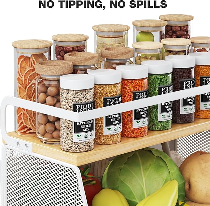 Magnetic Shelf for Fridge with Wide & Thick Magnet, 2 Pack Refrigerator Organizer Basket with Bamboo Top, Storage for Fruit, Potato, Onion, Kitchen, Pantry, Laundry (White, 13.8" x 6.8" x 11.8")
