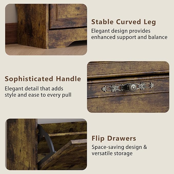 3 Flips Shoe Cabinet for Entryway, Narrow Shoe Storage Cabinet with Adjustable Shelves, Wooden Space-Saving Organizer and Rack for Foyer, Closet, Hallway