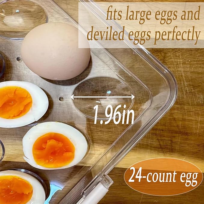 Deviled Egg Containers With Lid, Clear Deviled Egg Platter With Handle For 24 Eggs, Fridge Stackable Storage Deviled Eggs Tray Carrier, Suitable For Camping, Easter, Christmas (White)-NeatNest