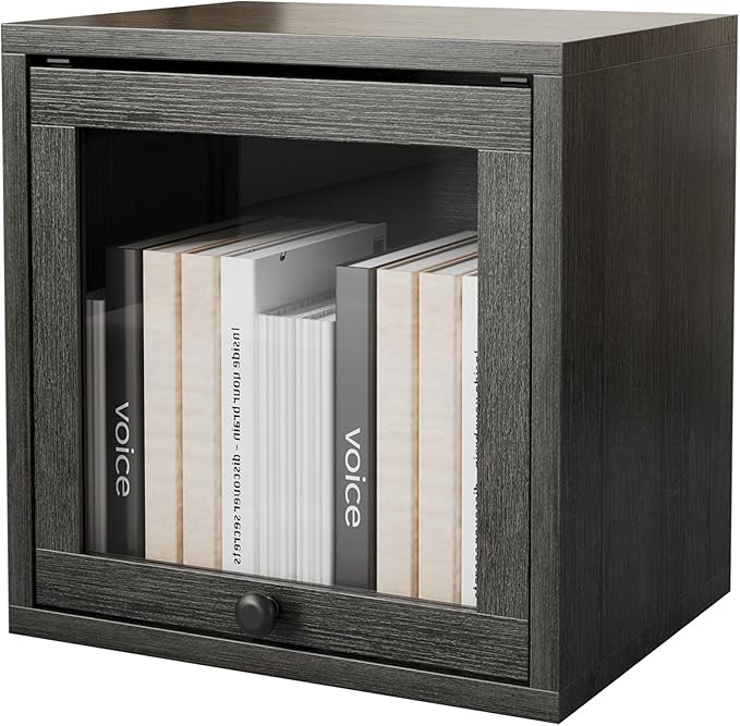 FUSUNBAO Magic DIY Cube Storage Organizer Stackable Cubes for Home Books Clothes Toy-Modular Cubby Storage System-Office Cubical-Bookcase Closet(French Oak, Glass Door Cube)-NeatNest