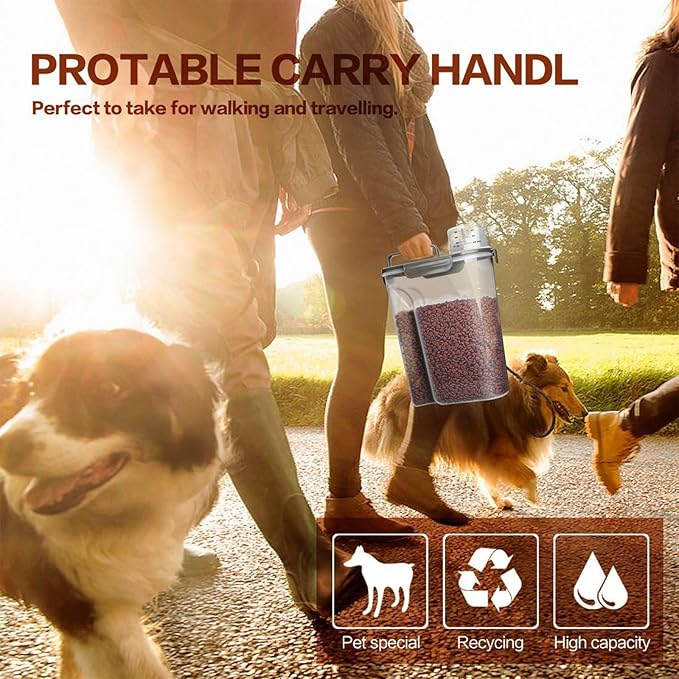 Dog Food Storage Container, 5-7 Lbs Airtight Pet Food Container, Cat Food Container Dispenser with Portable Handle, Pouring Spout and 4 Seal Buckles for Dogs Cats 2 Pack Grey-NeatNest