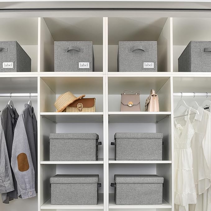 GRANNY SAYS Closet Organizers and Storage, Fabric Storage bins with Label Holder, Shelf Baskets for Organizing Bedroom, Decorative Storage Containers for Wardrobe, Dark Gray, 3-Pack