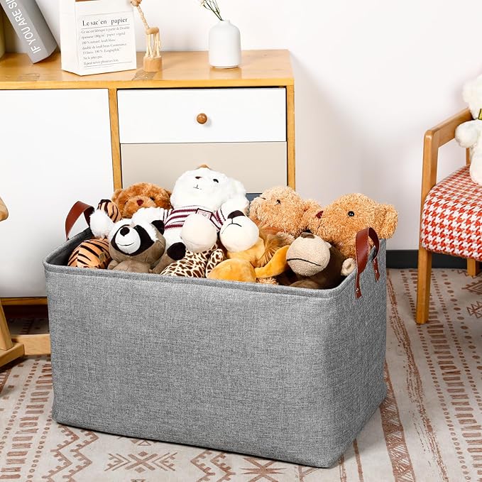 DULLEMELO Extra Large Grey Basket for Organizing, Collapsible Fabric Storage Basket with Handles, 70L Oversized Storage Bin, Large Closet Toys Blanket Organizer for Living Room, Laundry, Nursery-NeatNest