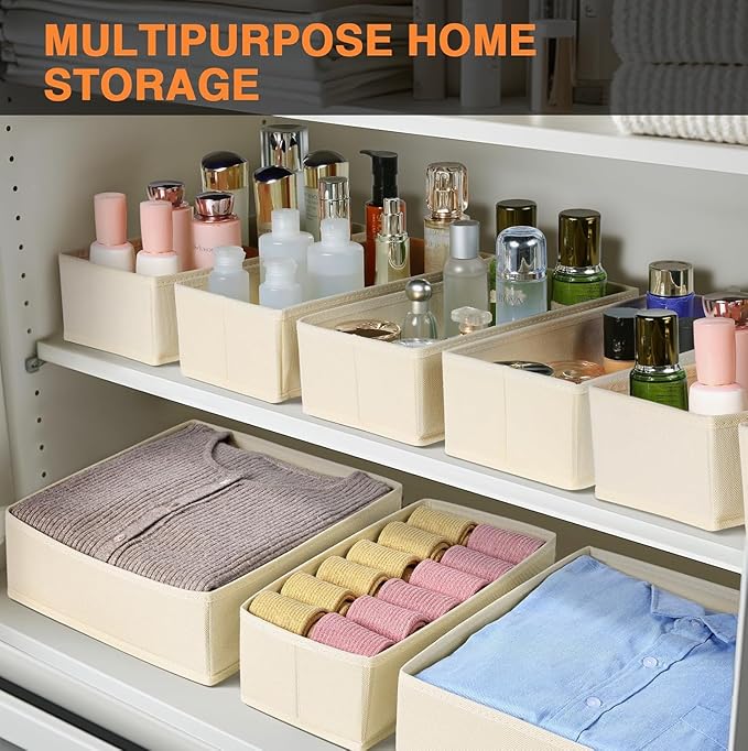 DIMJ Drawer Organizer Clothes 6 Pack - Foldable Baby Organizers and Storage & Dresser Organizer for Bedroom, Closet - Nursery Organization Dresser Dividers for underwear, Sock,Bra, Belt, Tie, Beige-NeatNest