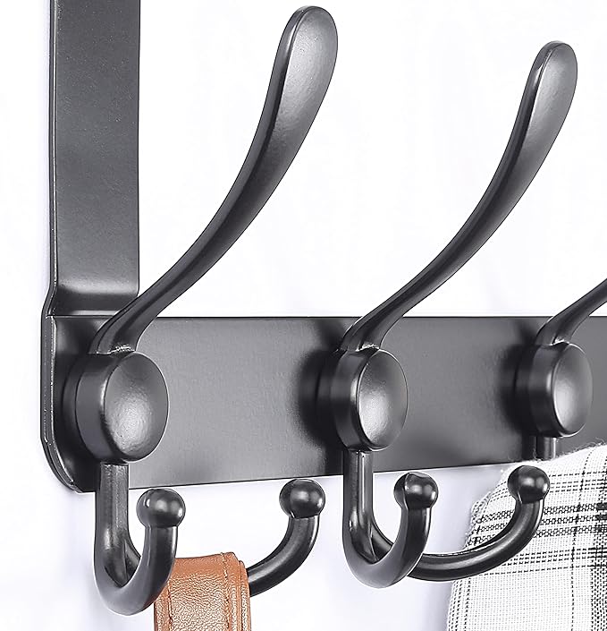 Dseap Over The Door Hook Hanger - 5 Tri Hooks, Heavy Duty Over The Door Towel Rack Coat Rack for Clothes Hat Towel, Black