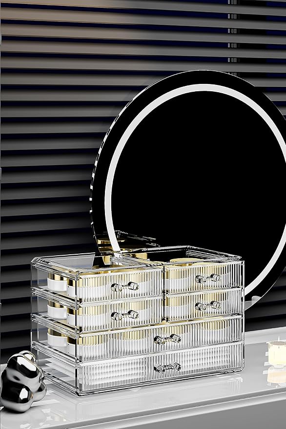 ZHIAI Stackable Storage Drawers, Acrylic Bathroom Counter Organizer Clear Makeup Organizers for Vanity, Kitchen Cabinets, Bathroom, Undersink, Home Organization and Storage (6 Drawers, Pattern F)-NeatNest