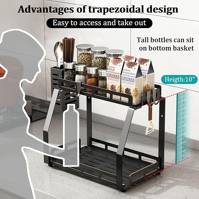 Bathroom Organizer Countertop, 2 Tier Bathroom Counter Organizer Rack Storage Caddy for Toiletries, Standing Vanity Shelf Tray, Sturdy, Metal Black, Medium 12.1''L x 7.6''W