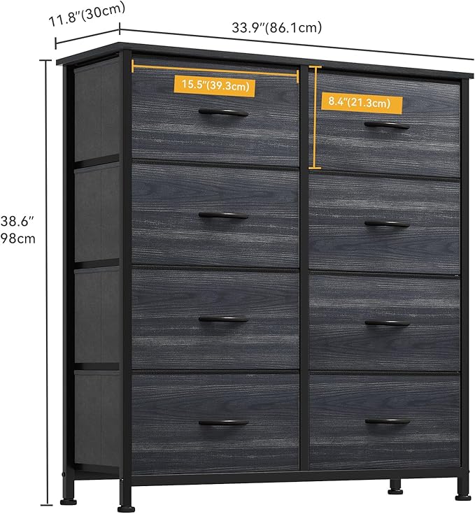 DWVO Dresser with 8 Drawers - Fabric Storage Tower, Organizer Unit for Bedroom, Hallway, Closets - Sturdy Steel Frame, Wooden Top & Easy Pull Fabric Bins-NeatNest