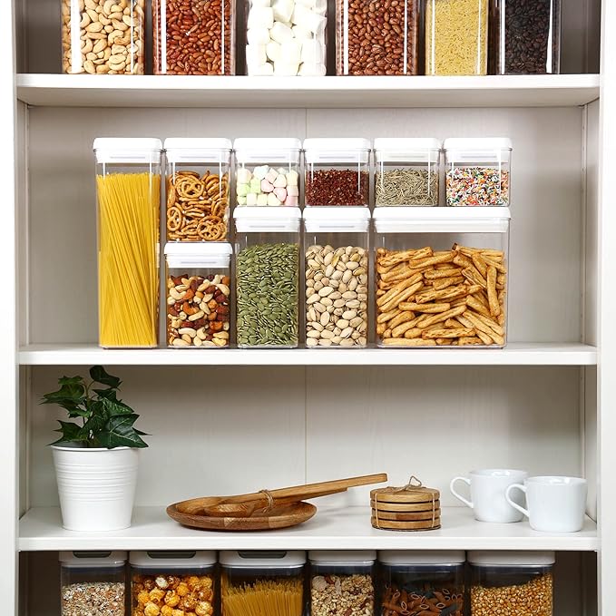 Felli Flip Tite Storage Container with Lid 4" Airtight Ring Seal Top, Stackable Acrylic Canister Jar Set for Kitchen Pantry Organizer, Food Spice Pasta Cereal Snack, Gifts for Women (5pk, Variety)-NeatNest