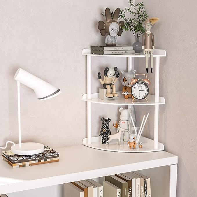3 Tier Acrylic Corner Shelf Organizer Storage 9.5x9.5x15.7 Inch, White Countertop Corner Shelf for Bathroom, Kitchen, Bedroom, Office, Study Room-NeatNest