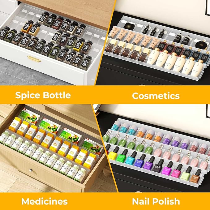 Famhap Spice Drawer Organizer, 36PCS Interlocking Expandable Seasoning Rack Tray Insert for Kitchen Drawers, Spice Rack Drawer for Spice Jars-NeatNest