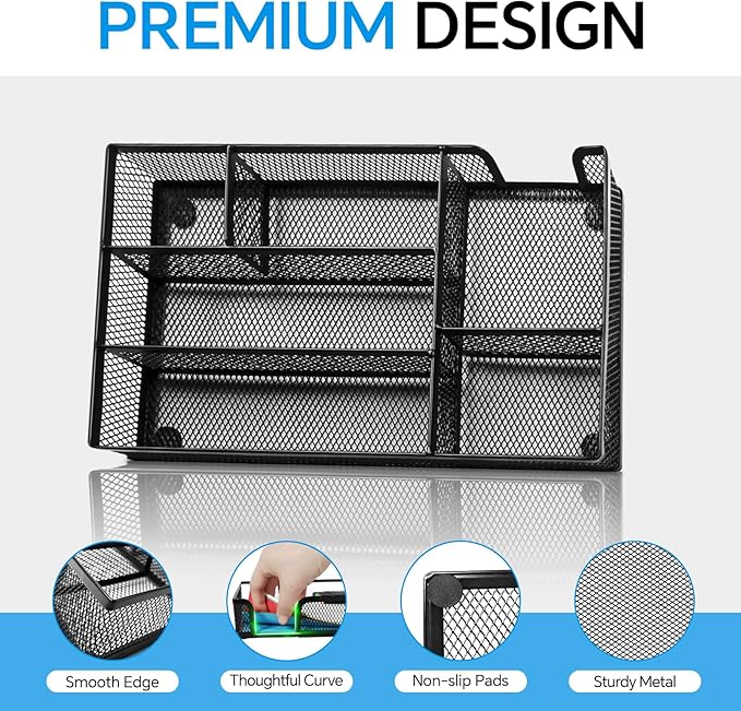 Desk Drawer Organizer, Office Drawer Divider Organizer Tray with 6 Compartments, Metal Mesh Desktop Organization and Accessories for Stationery Makeup Kitchen Toolroom School & Office, 11x6.1x1.38 in-NeatNest