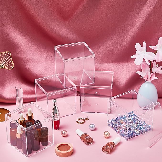 Blulu 8 Pieces Clear Acrylic Plastic Jewelry Box Mini Storage Box Mini Cube Containers with Lids for Candy Pill and Tiny Jewelry(Square,4.72 x 4.72 x 4.72 Inch)-NeatNest