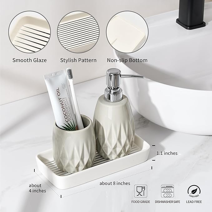 Bathroom Vanity Tray for Countertop,2PC Rectangle Striped Tray,Decorative Bathroom Organizer for Scrubber, Lotion Bottles, Perfume, Jewelry, Candle, Key Trinket Ring(Small,White)-NeatNest