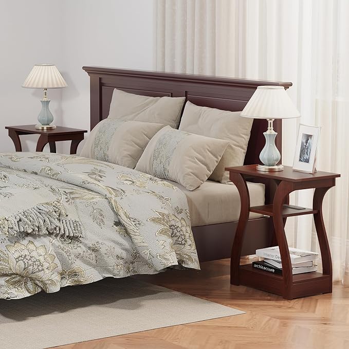 End Table with Charging Station, Side Table with USB Ports and Outlets, 3 Tier Nightstand Sofa Table for Small Spaces, Beside Table with Storage Shelf for Living Room, Bedroom