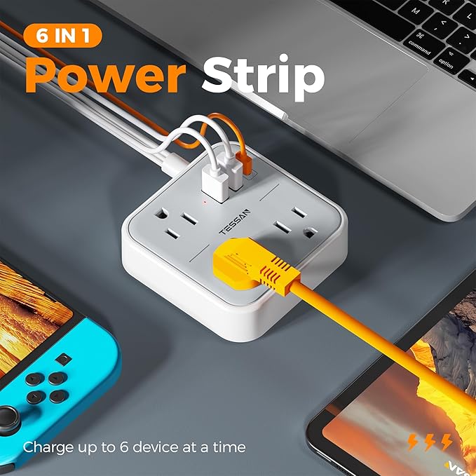 Extension Cord Flat Long Power Strip 15 FT, TESSAN Surge Protector Power Strip with USB Ports (1 USB C), Flat Wall Outlet Extender with 3 Outlets for Home, Office, School, Dorm Room Essentials-NeatNest