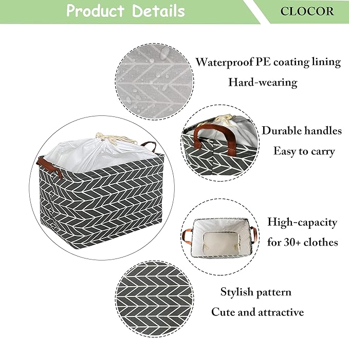 CLOCOR Rectangular Storage Basket,Collapsible Cute Pattern Storage Bin,Waterproof Coating Storage Box with Handles for Home Organization,Shelf Basket (3 Pack Grey Arrow)-NeatNest