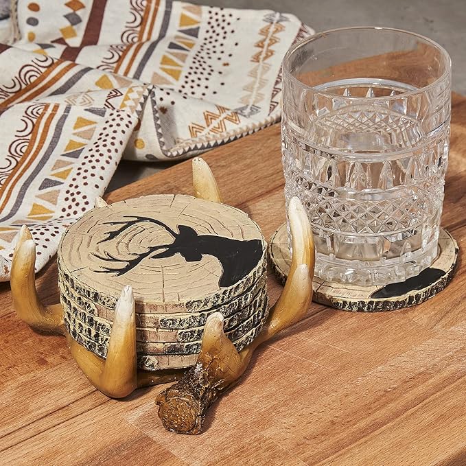 Deer Antlers Coaster Set of 6 – Handcrafted Deer Antler Decor and Man Cave Gifts for Men - 6 Full Size Deer Antlers Coasters for Man Cave Décor-NeatNest