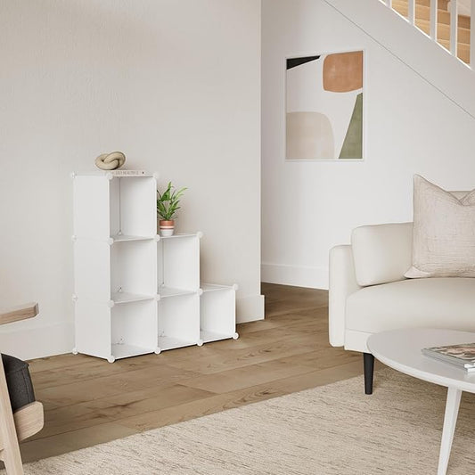 C&AHOME 6-Cube Storage Organizer, Stackable Storage Cubes Shelves, Portable Bookshelf, Plastic Clothing Storage Closet Organizer, DIY Modular Shelving Units for Wardrobe, Home, Milky-NeatNest