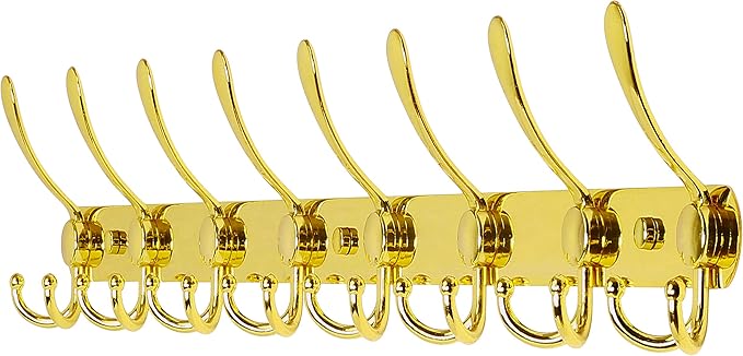 Dseap Coat Rack Wall Mount - 29.5” Long 8-Tri-Hooks Heavy Duty Coat Hanger Rail Wall Hooks for Hanging Coats Hats Clothing Clothes Purse Mudroom Entryway, Gold-NeatNest
