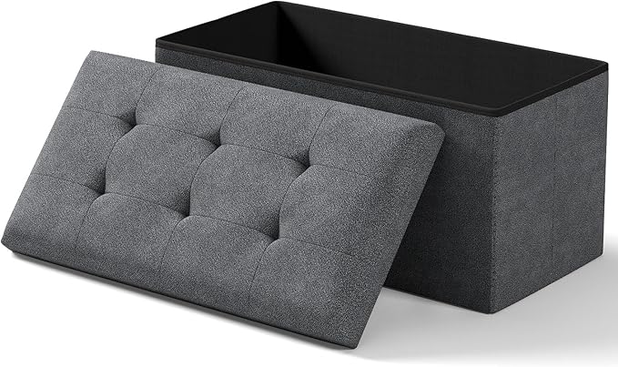 Folding Storage Ottoman Bench, Multi-Functional Ottoman Footrest, End of Bed Bench, Storage Chest for Living Room, Bedroom, Hallway, Entryway, Holds Up to 700 lbs (Dark Gray, 30 Inches)