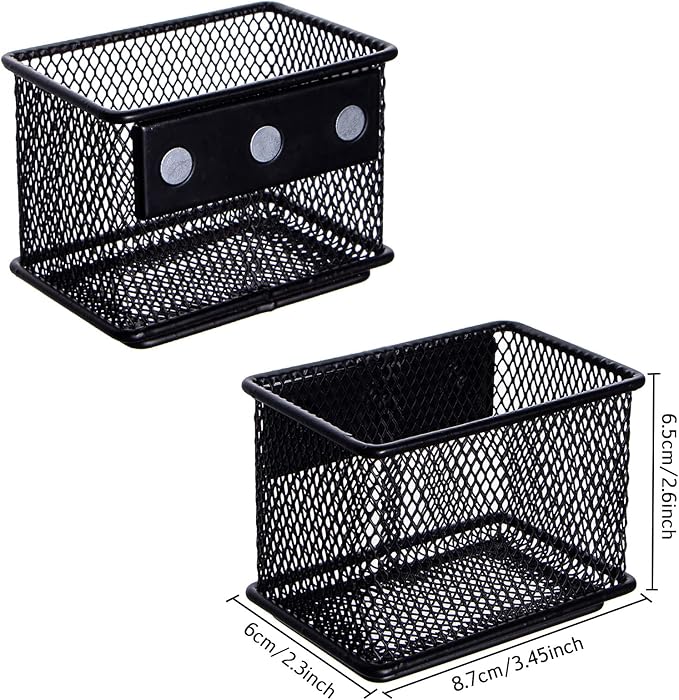 dedoot 2 Pack Magnetic Pen Holder, 3.45x2.3x2.6 Inch Magnetic Basket Locker Organizer Metal Mesh Pencil Memo Holder for Whiteboard, Fridge, Desk, Offices-NeatNest