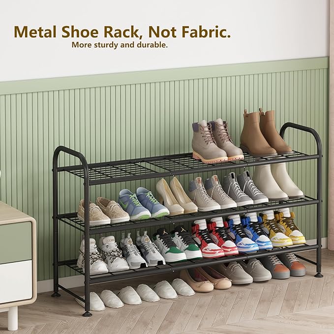 LINZINAR Shoe Rack 3 Tier Long Metal Shoe Organizer for Closet Entryway Black-NeatNest